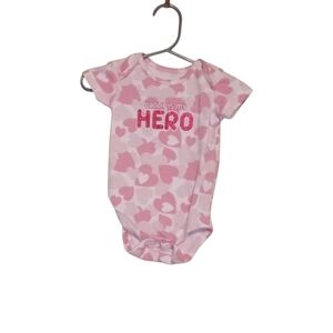 Baby Essentials Pink Heart Print Baby Bodysuit Onesie Size 0-3 Months!